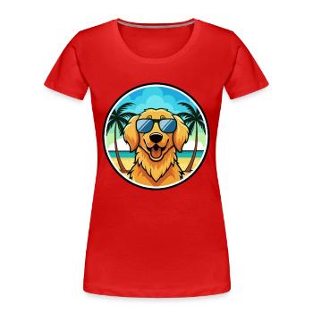 Golden Retriever Dog Breed Cartoon Sunglass Beach - Women's Premium Organic T-Shirt - red - Front - Mia (176cm)