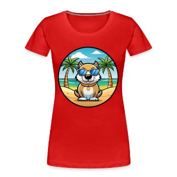 Middle Asian Ovtcharka Dog Breed Cartoon Beach - Women's Premium Organic T-Shirt - red - Front - Mia (176cm)