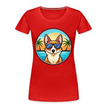 Norwegische Lundehund Hunderasse Cartoon Sonnenbrille - Frauen Premium Bio T-Shirt - Rot - Vorne - Mia (176cm)