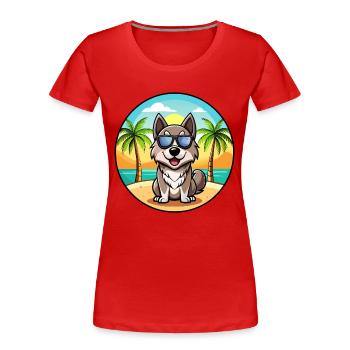 Norwegian Elkhound Dog Breed Cartoon Sunglasses - Women's Premium Organic T-Shirt - red - Front - Mia (176cm)