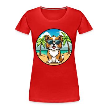 Tibetischer Spaniel Hund Rasse Cartoon Sonnenbrille Strand - Frauen Premium Bio T-Shirt - Rot - Vorne - Mia (176cm)