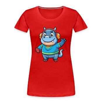 Hippo Funny Cartoon Character Musique de casque - T-shirt bio Premium Femme - rouge - Devant - Mia (176cm)