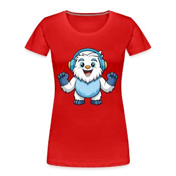 Yeti Funny Cartoon Character Musique de casque - T-shirt bio Premium Femme - rouge - Devant - Mia (176cm)