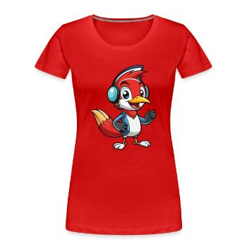 Woodpecker Funny Cartoon Character Musique de casque - T-shirt bio Premium Femme - rouge - Devant - Mia (176cm)