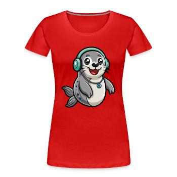Seal Funny Cartoon Character Musique de casque - T-shirt bio Premium Femme - rouge - Devant - Mia (176cm)