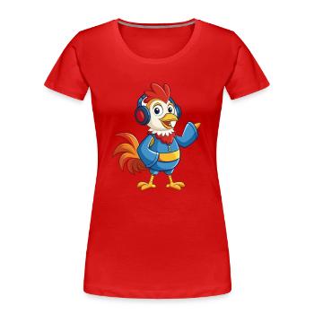 Coq Drôle Dessin Animé Personnage Casque Musique - T-shirt bio Premium Femme - rouge - Devant - Mia (176cm)