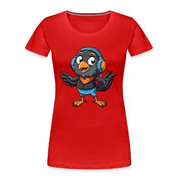 Crow Funny Cartoon Character Musique de casque - T-shirt bio Premium Femme - rouge - Devant - Mia (176cm)