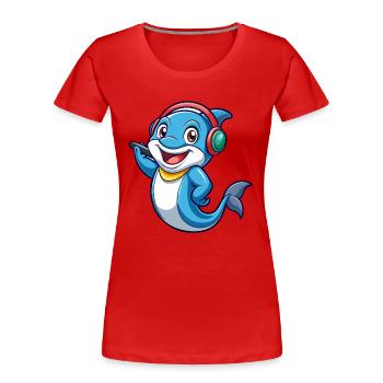 Dolphin Funny Cartoon Character Headphone Music - Women's Premium Organic T-Shirt - red - Front - Mia (176cm)