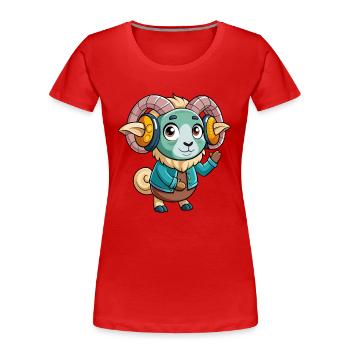 Ram Funny Cartoon Character Musique de casque - T-shirt bio Premium Femme - rouge - Devant - Mia (176cm)