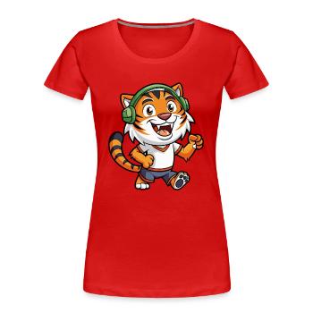 Tiger Funny Cartoon Character Musique de casque - T-shirt bio Premium Femme - rouge - Devant - Mia (176cm)