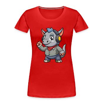Rhino Lustige Zeichentrickfigur Kopfhörer Musik - Frauen Premium Bio T-Shirt - Rot - Vorne - Mia (176cm)