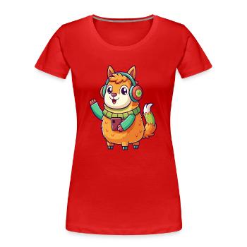 Lama Funny Cartoon Character Casquephone Musique - T-shirt bio Premium Femme - rouge - Devant - Mia (176cm)