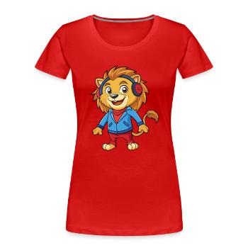 Lion Funny Cartoon Character Musique de casque - T-shirt bio Premium Femme - rouge - Devant - Mia (176cm)