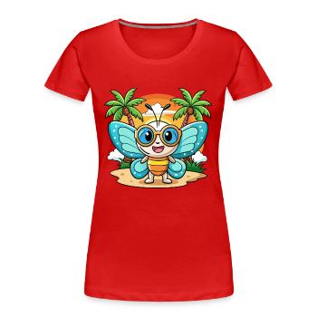 Schmetterling Lustige Cartoon Sommer Strand Sonnenbrille - Frauen Premium Bio T-Shirt - Rot - Vorne - Mia (176cm)