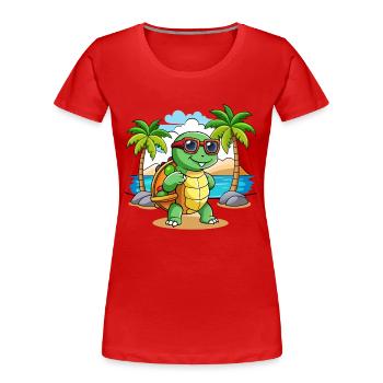 Schildkröte Lustige Cartoon Sommer Strand Sonnenbrille - Frauen Premium Bio T-Shirt - Rot - Vorne - Mia (176cm)