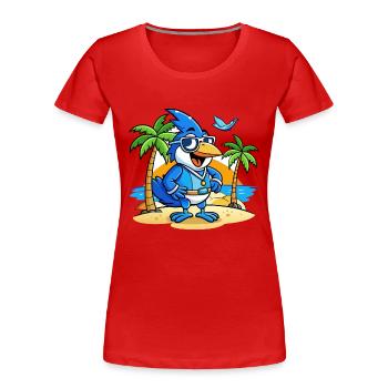 Blue Jay Funny Cartoon Summer Beach Sunglasses - Women's Premium Organic T-Shirt - red - Front - Mia (176cm)