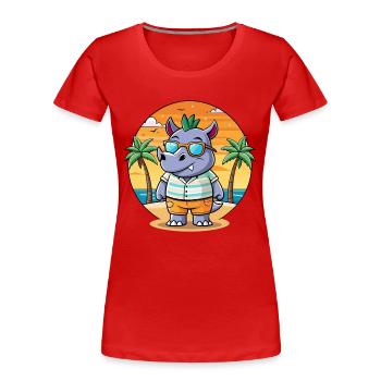 Rhino Lustige Cartoon Sommer Strand Sonnenbrille - Frauen Premium Bio T-Shirt - Rot - Vorne - Mia (176cm)