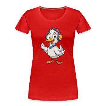 Goose Funny Cartoon Character Casque Musique - T-shirt bio Premium Femme - rouge - Devant - Mia (176cm)