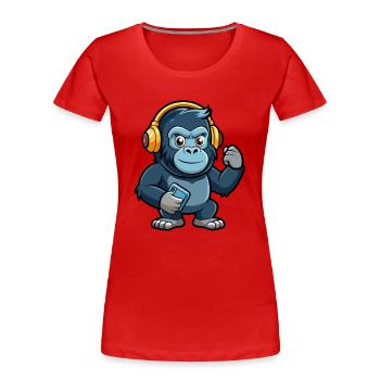 Gorille Funny Cartoon Character Musique de casque - T-shirt bio Premium Femme - rouge - Devant - Mia (176cm)