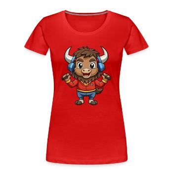 Bison Funny Cartoon Character Casque Musique - T-shirt bio Premium Femme - rouge - Devant - Mia (176cm)