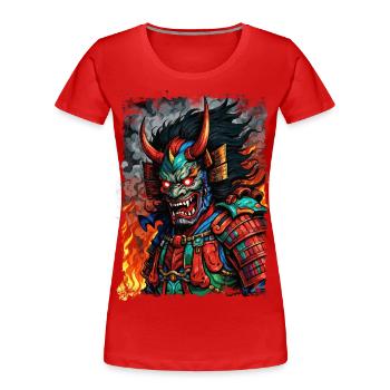 Devil Oni Maske - Frauen Premium Bio T-Shirt - Rot - Vorne - Mia (176cm)