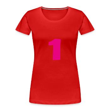 1. 1 AN. 1er ANNIVERSAIRE. ANNIVERSAIRE 1 AN - T-shirt bio Premium Femme - rouge - Devant - Mia (176cm)