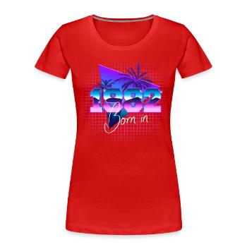 Retrowave Né en 1982 - T-shirt bio Premium Femme - rouge - Devant - Mia (176cm)