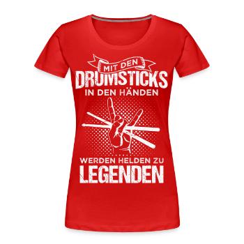 Mit den Drumsticks in den Händen Schlagzeuger - Frauen Premium Bio T-Shirt - Rot - Vorne - Mia (176cm)