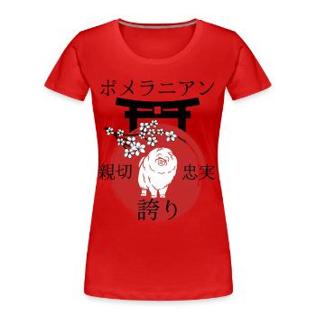 Nain Spitz Japon Kanji Style Chiens Amoureux - T-shirt bio Premium Femme - rouge - Devant - Mia (176cm)