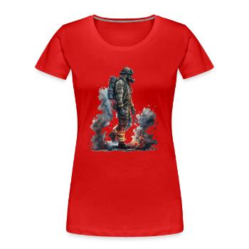 Feuerwehrmann im Einsatz - Frauen Premium Bio T-Shirt - Rot - Vorne - Mia (176cm)