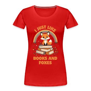 Süßer Fuchs mit Bücher - Frauen Premium Bio T-Shirt - Rot - Vorne - Mia (176cm)
