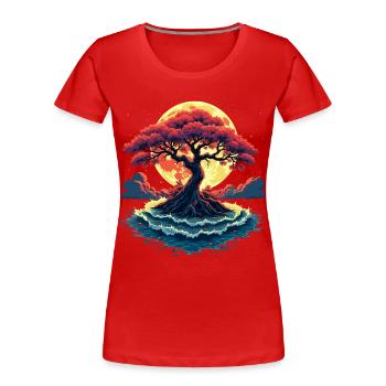 Midgard Yggdrasil Wikinger Baum des Lebens - Frauen Premium Bio T-Shirt - Rot - Vorne - Mia (176cm)