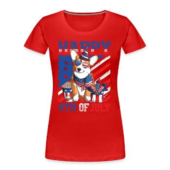 Joyeux 4 juillet Corgi - T-shirt bio Premium Femme - rouge - Devant - Mia (176cm)