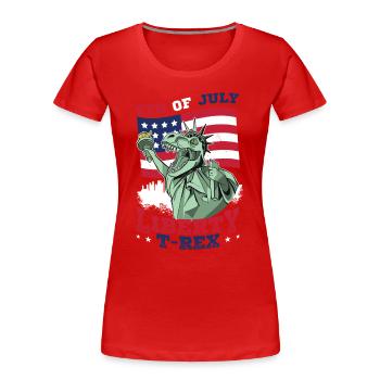 4. Juli Liberty T-Rex amerikanische Flagge - Frauen Premium Bio T-Shirt - Rot - Vorne - Mia (176cm)