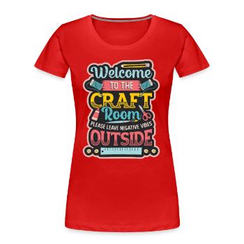 Bastelzimmer, Künstler, Handwerker, Garn, Häkeln. - Frauen Premium Bio T-Shirt - Rot - Vorne - Mia (176cm)