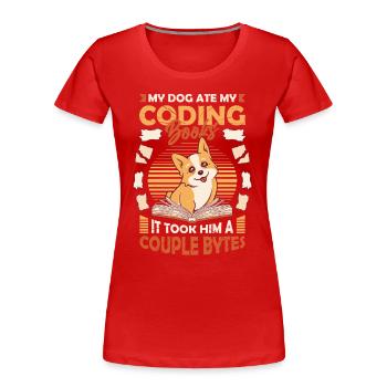 Dog Bytes Code Computer Joke Programming - Women's Premium Organic T-Shirt - red - Front - Mia (176cm)