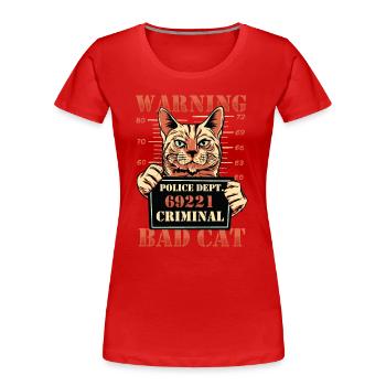 Warnung Bad Cat Mug Shot Katze - Frauen Premium Bio T-Shirt - Rot - Vorne - Mia (176cm)
