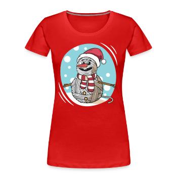 Garn Schneemann Nähen Stricken Häkeln - Frauen Premium Bio T-Shirt - Rot - Vorne - Mia (176cm)