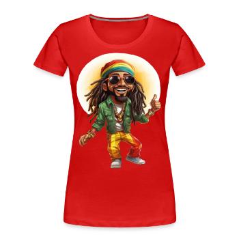 Tom le personnage de dessin animé de style reggae rastafari. - T-shirt bio Premium Femme - rouge - Devant - Mia (176cm)