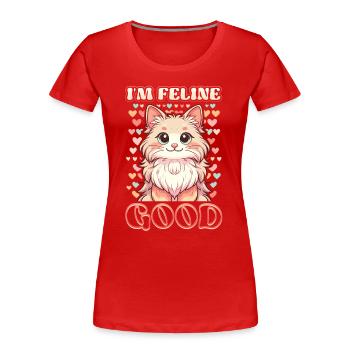 Drôle De Chat Dame, Chat Maman - T-shirt bio Premium Femme - rouge - Devant - Mia (176cm)