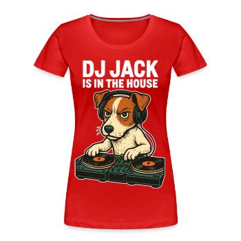 Jack Russell Terrier DJ Turntables Techno Geschenk - Frauen Premium Bio T-Shirt - Rot - Vorne - Mia (176cm)