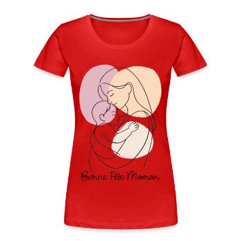Dessin au Trait Étreinte maternelle Fête des mères - T-shirt bio Premium Femme - rouge - Devant - Mia (176cm)