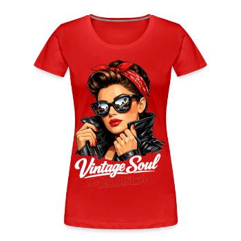 Attitude Soul Moderne Vintage – Pin-Up cool - T-shirt bio Premium Femme - rouge - Devant - Mia (176cm)
