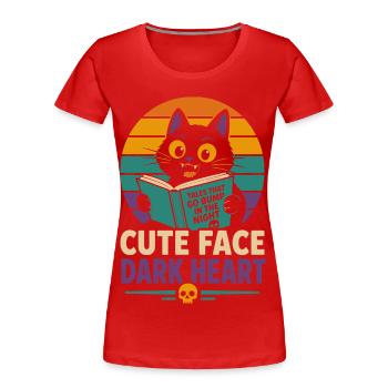 Cute Face Dark Heart Horror Cat - Women's Premium Organic T-Shirt - red - Front - Mia (176cm)