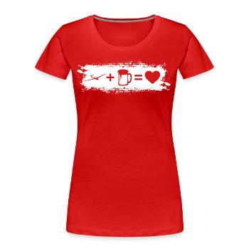 Grunge-Rechteck - Herz - Bier - Segelflugzeug - - Frauen Premium Bio T-Shirt - Rot - Vorne - Mia (176cm)