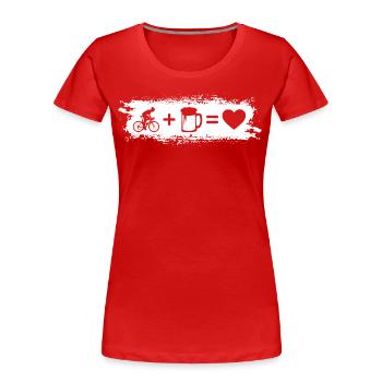 Grunge rectangle - heart - beer - man cycling - Women's Premium Organic T-Shirt - red - Front - Mia (176cm)