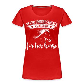 Never underestimate a girl's love for i - Women's Premium Organic T-Shirt - red - Front - Mia (176cm)