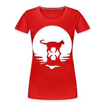 Kreis und Spiegelung - Katze - - Frauen Premium Bio T-Shirt - Rot - Vorne - Mia (176cm)