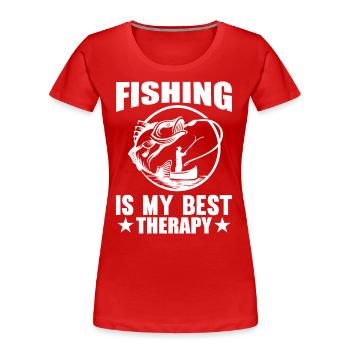 Angeln ist meine beste Therapie - - Frauen Premium Bio T-Shirt - Rot - Vorne - Mia (176cm)
