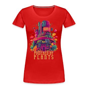 Powered by Plants, Gemüsekraftwerk, Vegan - Frauen Premium Bio T-Shirt - Rot - Vorne - Mia (176cm)